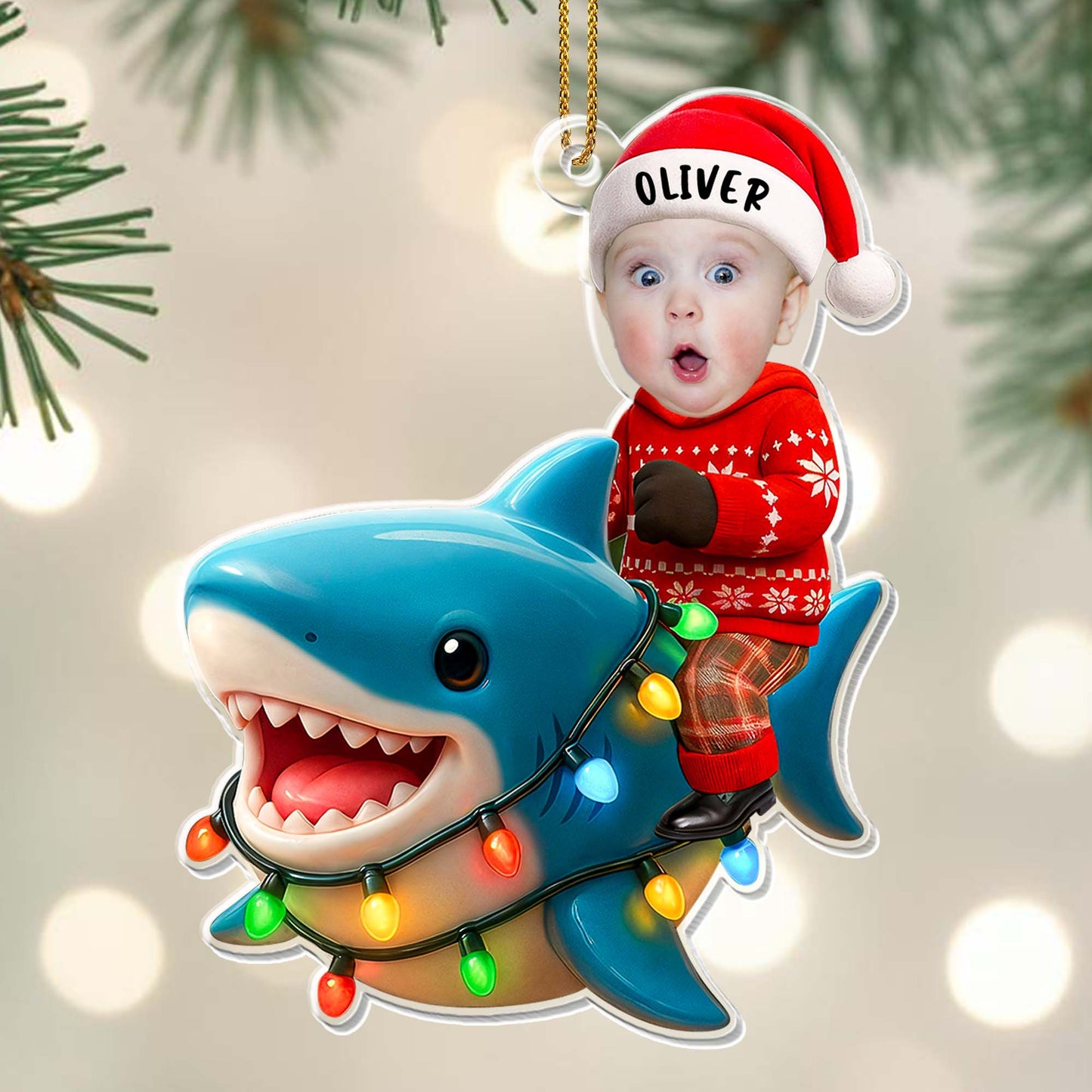 Create A Charming Personalized Ornament With Shark And Christmas Lights