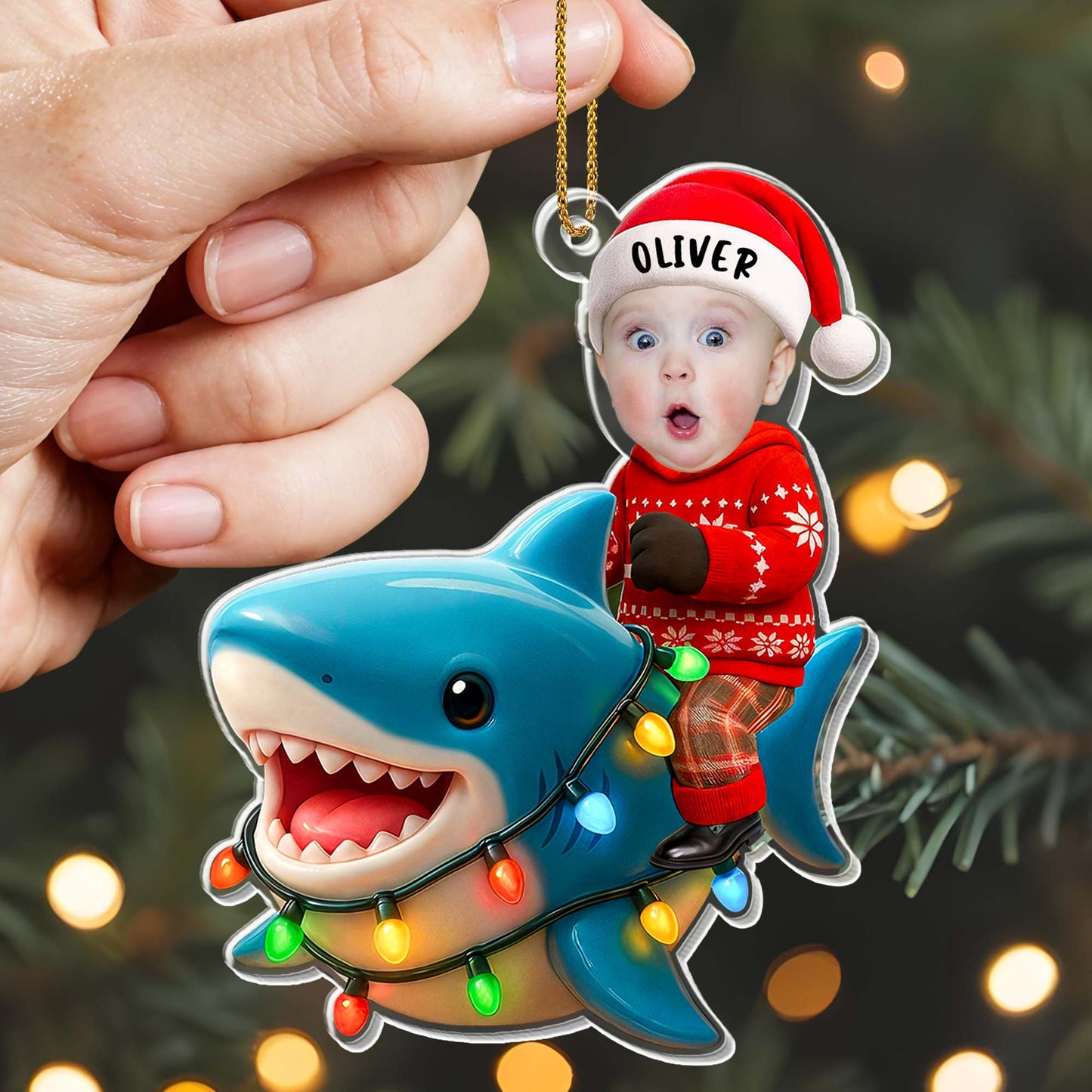 Create A Charming Personalized Ornament With Shark And Christmas Lights