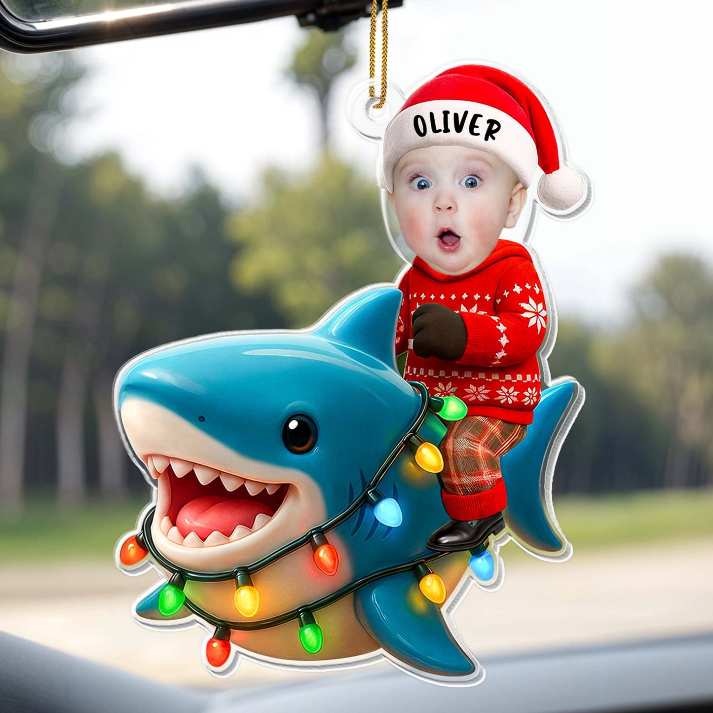 Create A Charming Personalized Ornament With Shark And Christmas Lights