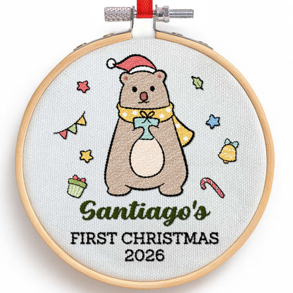 First Christmas With Cute Embroidered Fox And Holiday Decorations - Personalized Embroidered Ornament - XMAS158_EMBO