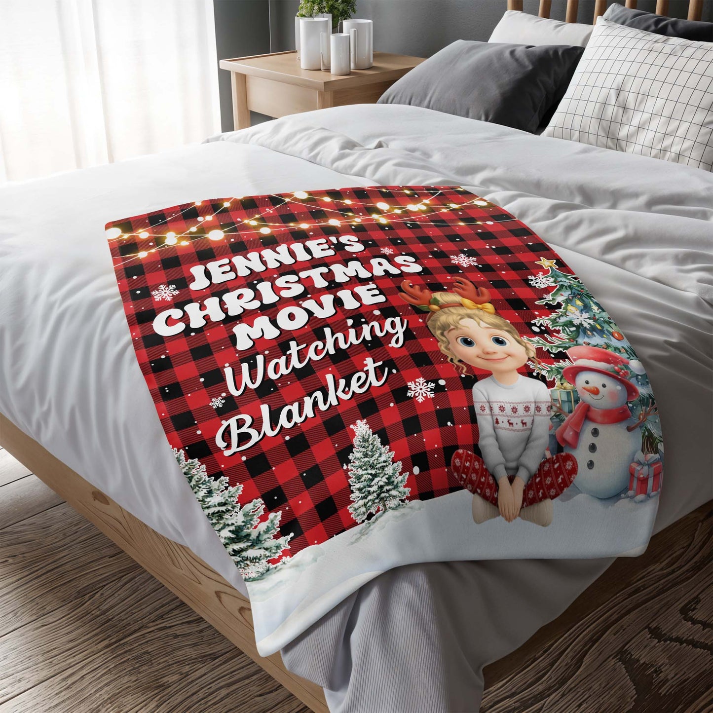 Christmas Movie Watching Blanket With Festive Characters