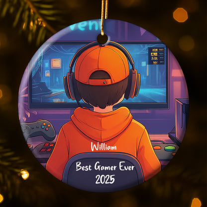 Best Gamer Ever Ornament With Headphones And Controller - Personalized Custom Ceramic Ornament With Round Shape - XMAS169_RCE