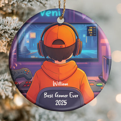 Best Gamer Ever Ornament With Headphones And Controller - Personalized Custom Ceramic Ornament With Round Shape - XMAS169_RCE
