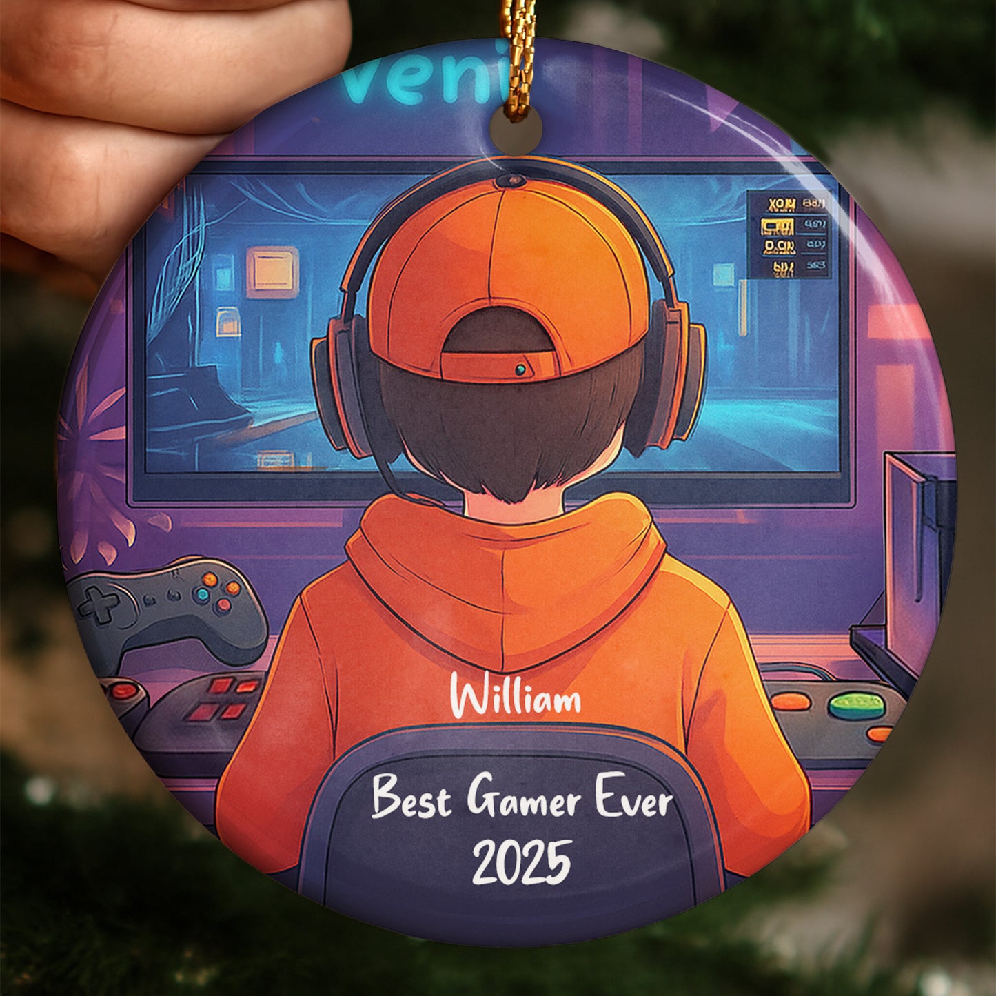 Best Gamer Ever Ornament With Headphones And Controller - Personalized Custom Ceramic Ornament With Round Shape - XMAS169_RCE