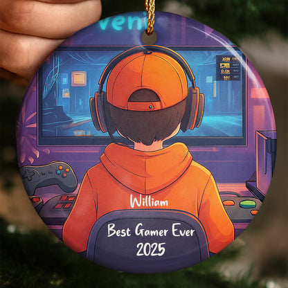 Best Gamer Ever Ornament With Headphones And Controller - Personalized Custom Ceramic Ornament With Round Shape - XMAS169_RCE