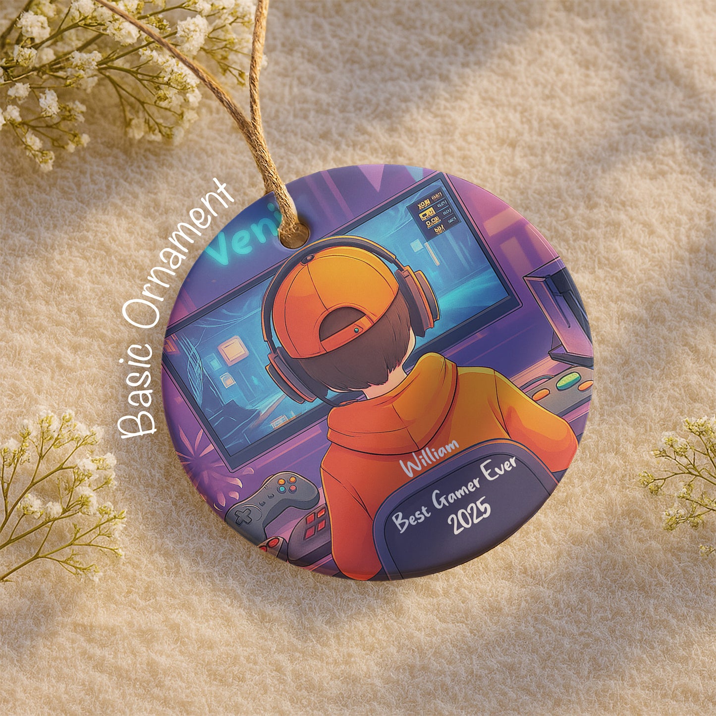 Best Gamer Ever Ornament With Headphones And Controller - Personalized Custom Ceramic Ornament With Round Shape - XMAS169_RCE