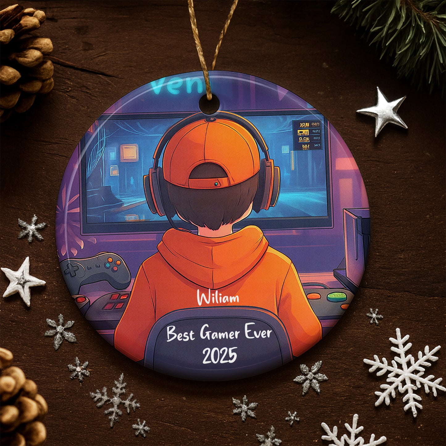 Best Gamer Ever Ornament With Headphones And Controller