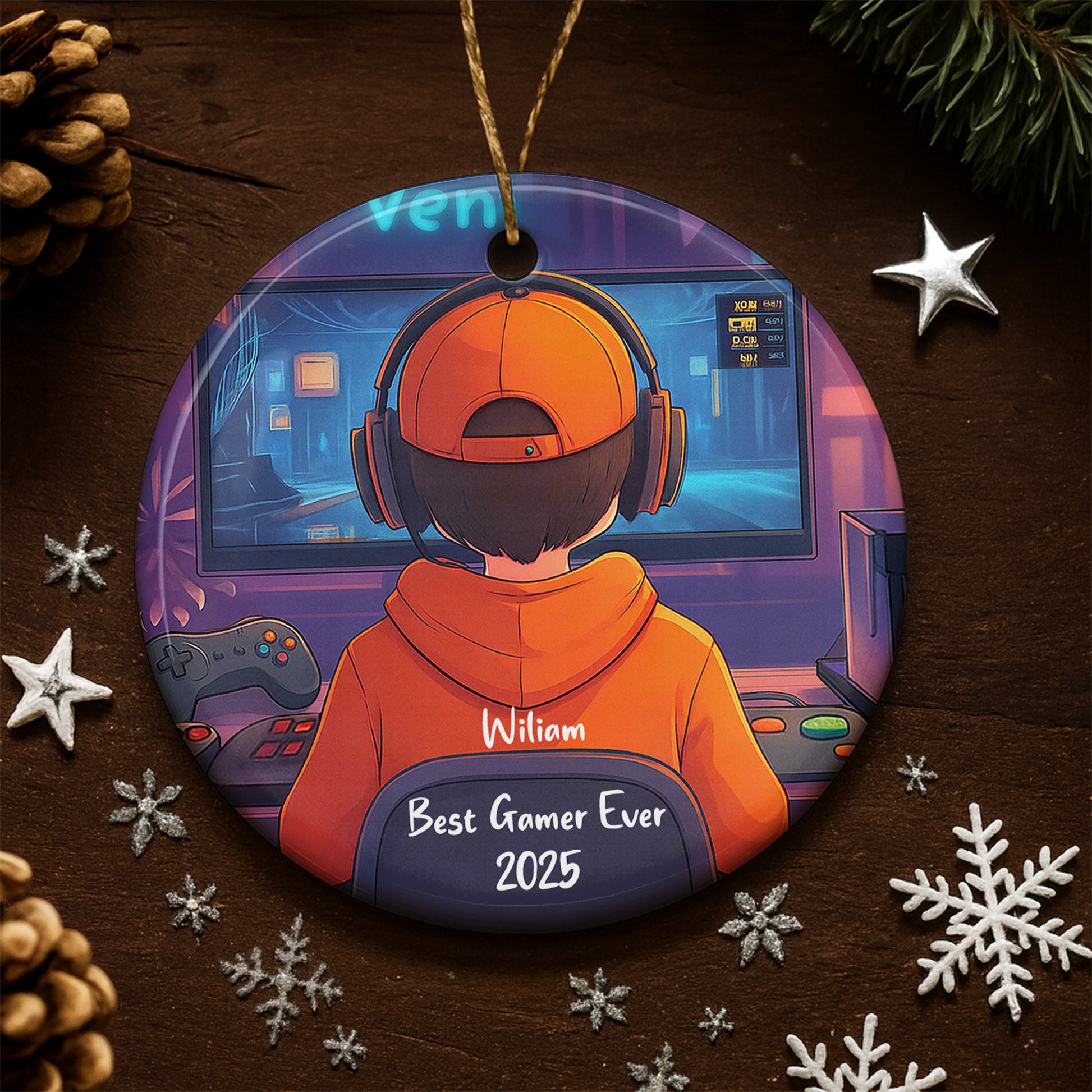 Best Gamer Ever Ornament With Headphones And Controller