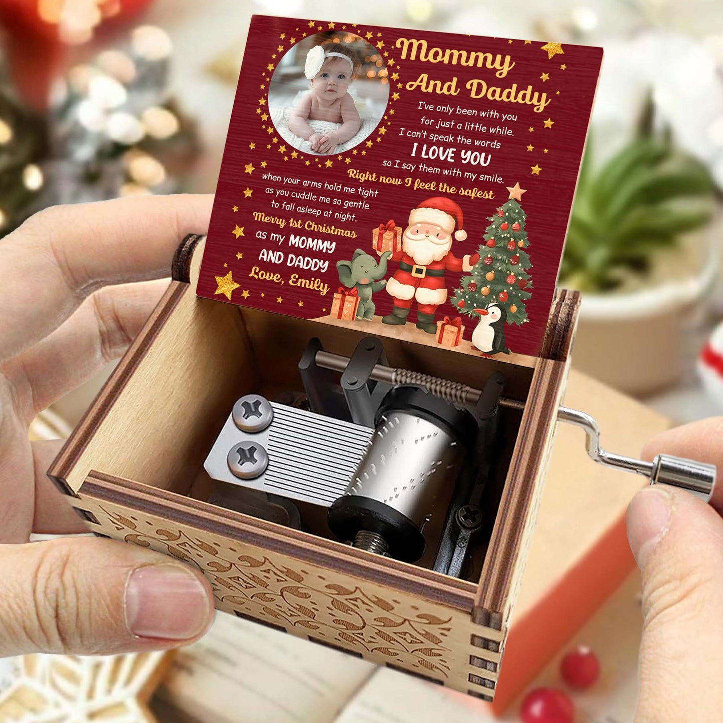 Merry 1st Christmas As My Mommy And Daddy With Santa And Gifts