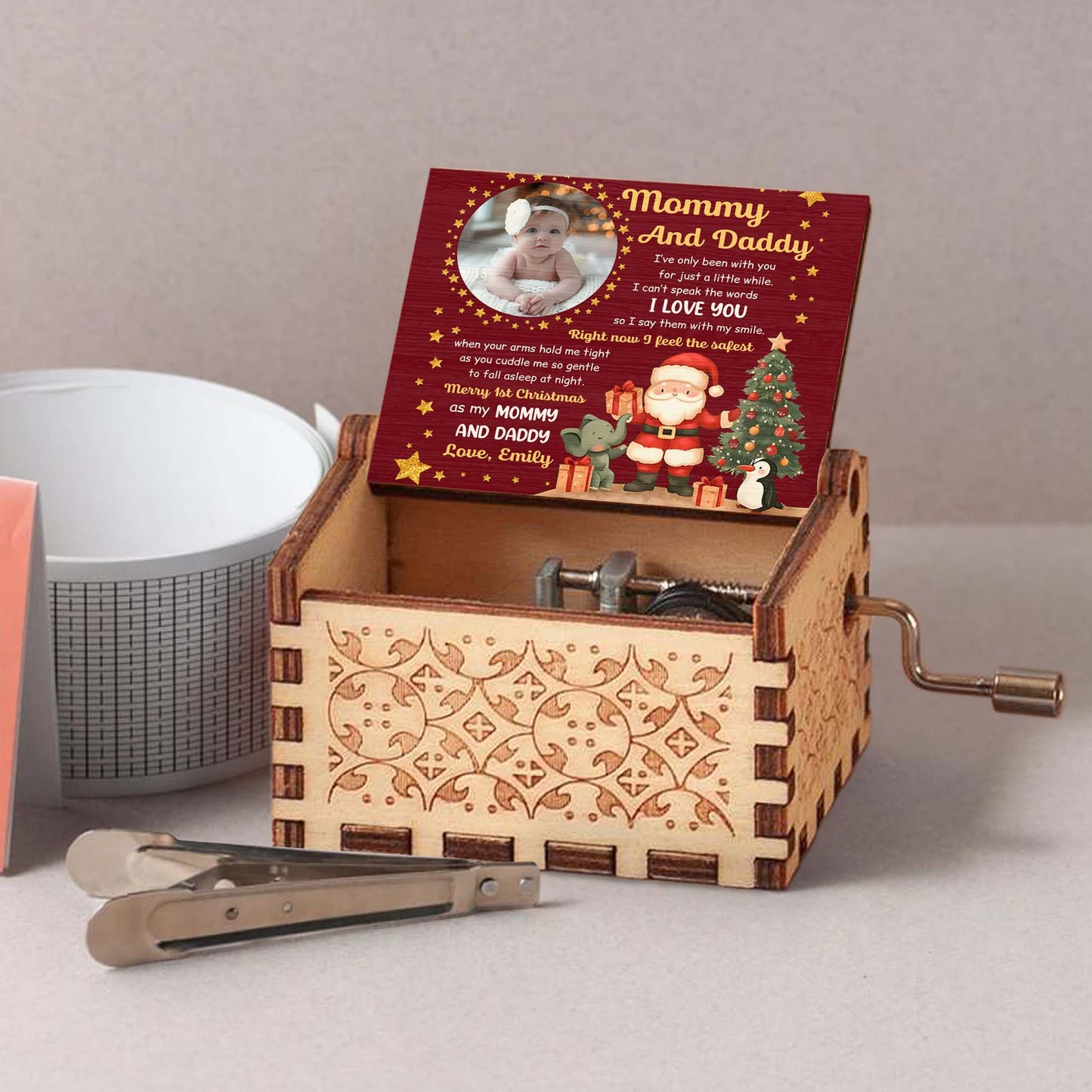 Merry 1st Christmas As My Mommy And Daddy With Santa And Gifts