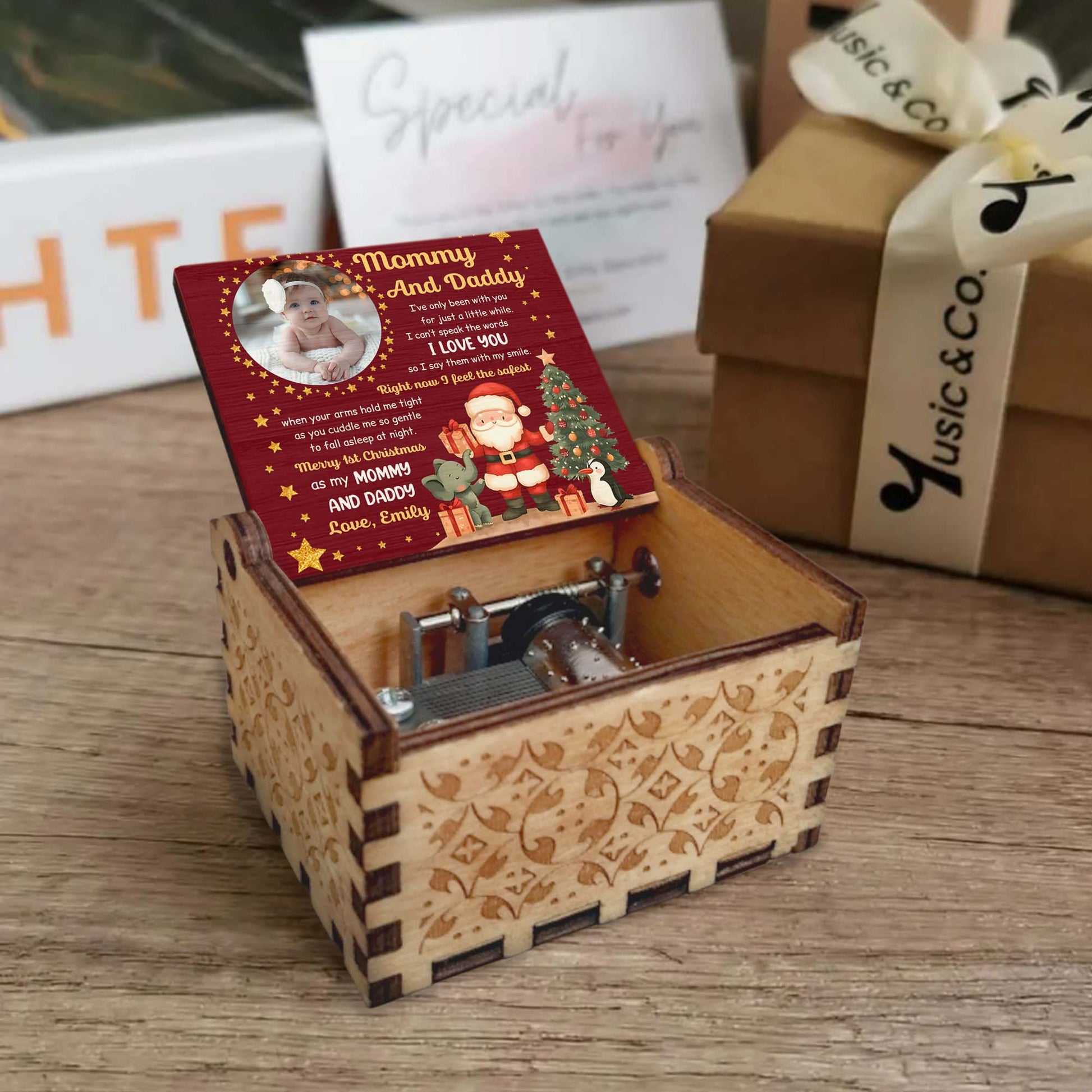 Merry 1st Christmas As My Mommy And Daddy With Santa And Gifts