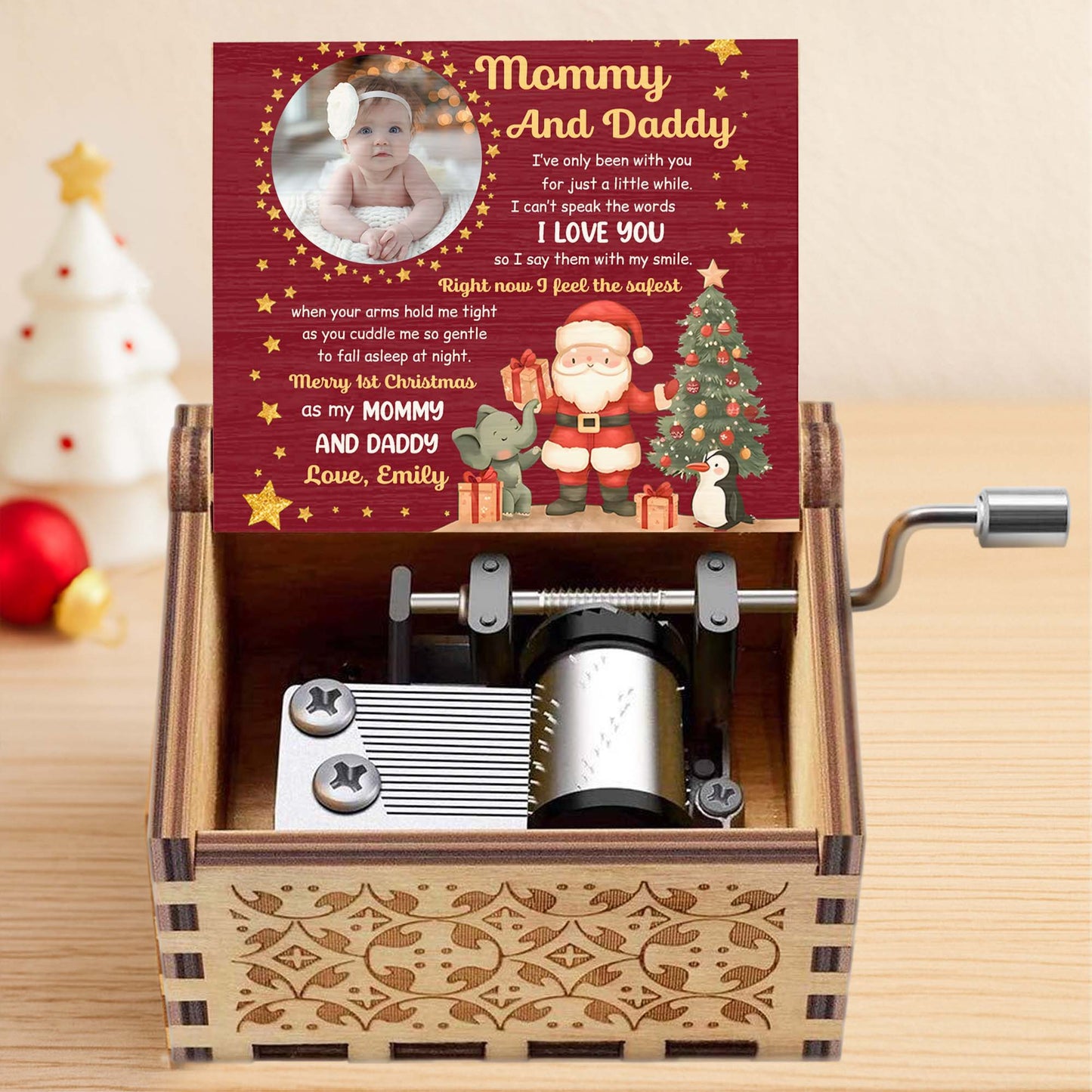 Merry 1st Christmas As My Mommy And Daddy With Santa And Gifts