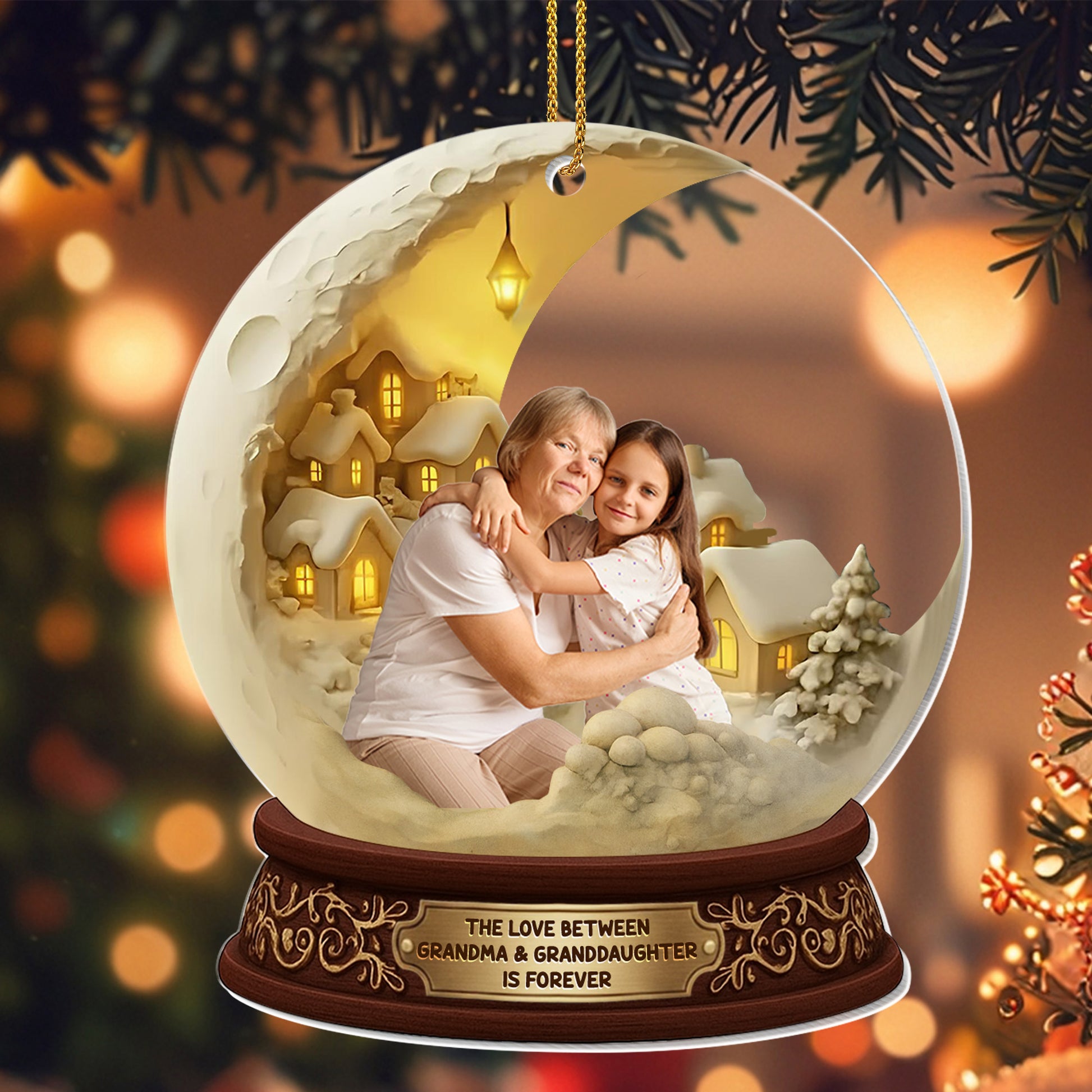 The Love Between Grandma And Granddaughter, Moon And Houses