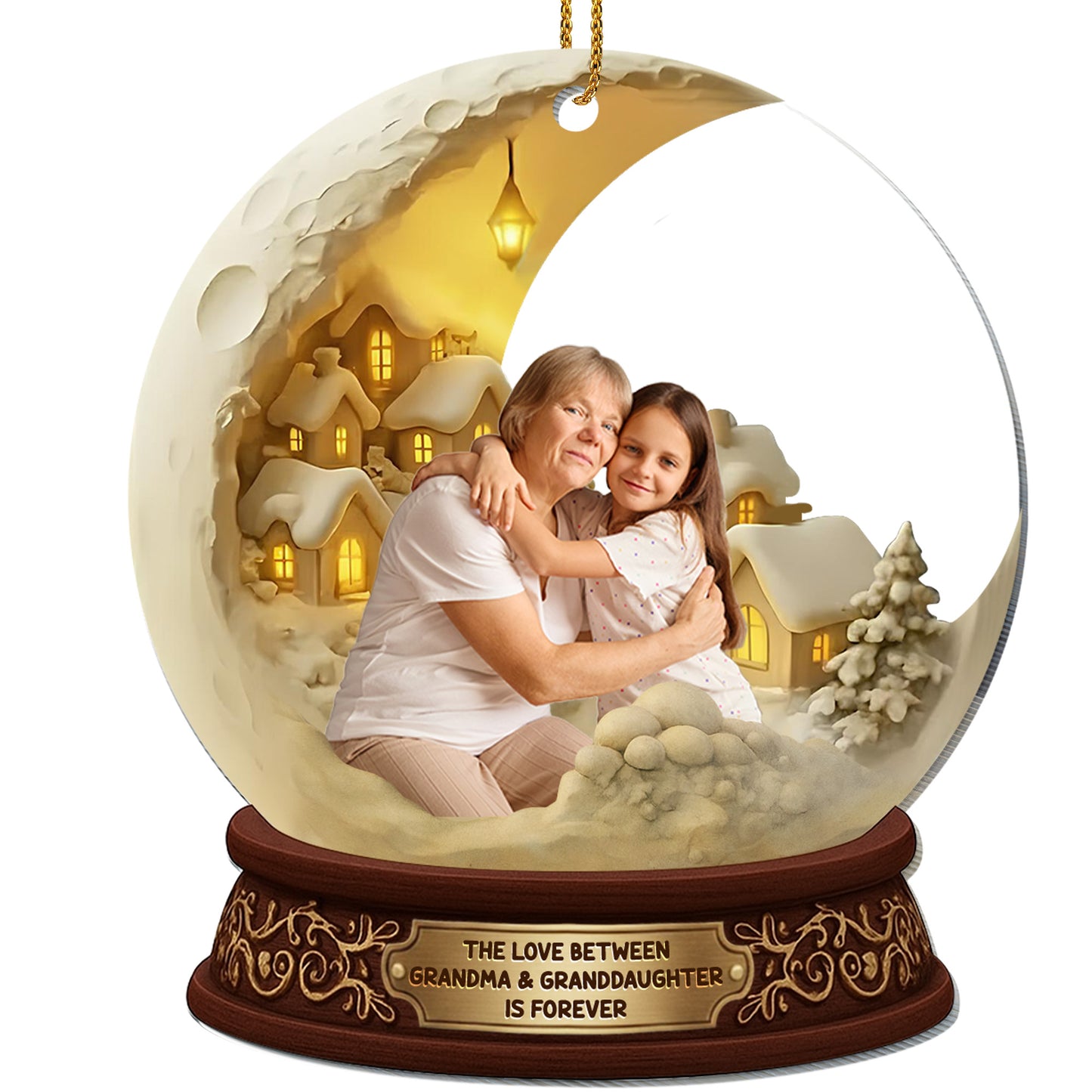 The Love Between Grandma And Granddaughter, Moon And Houses