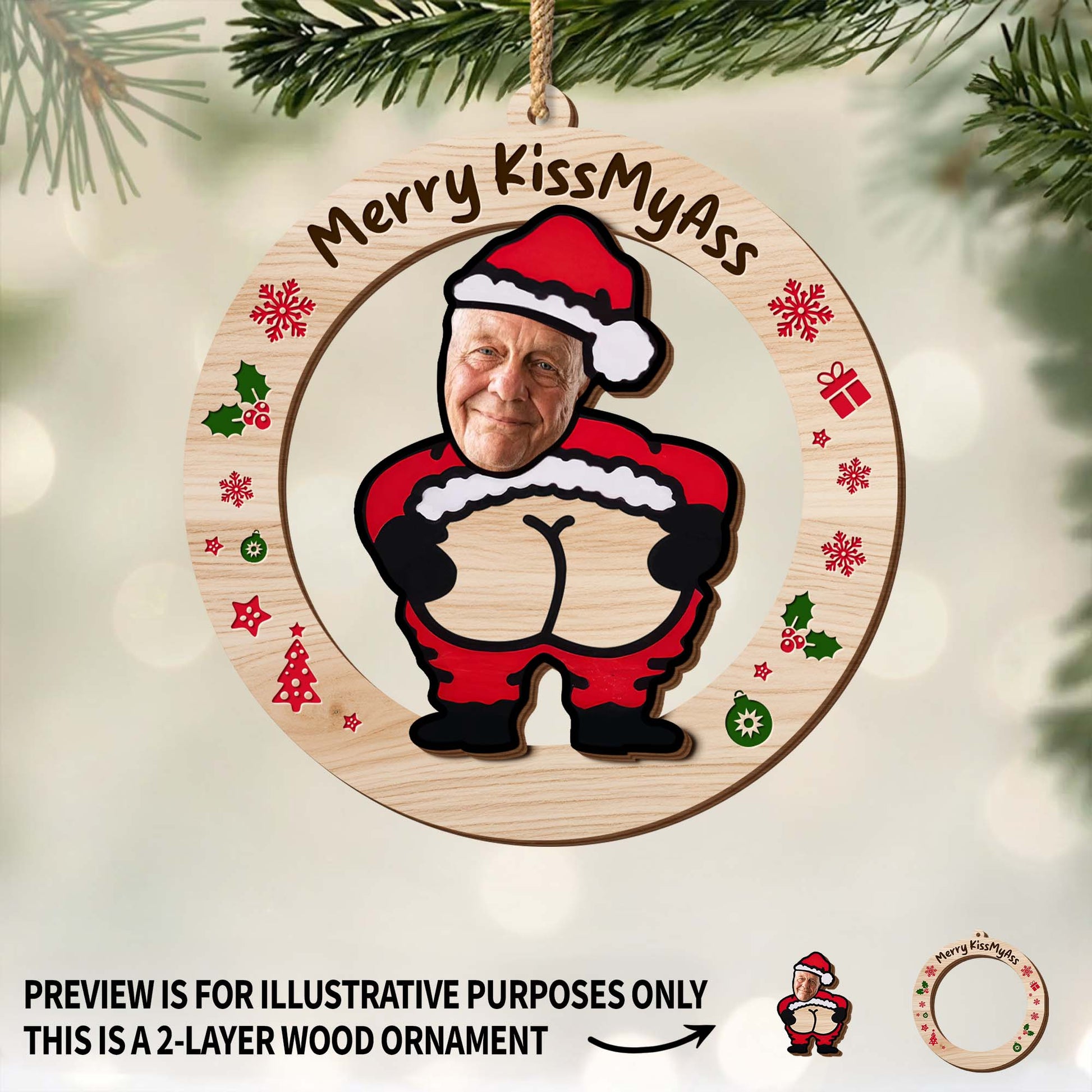 Merry KissMyAss Santa Claus Holiday Ornament