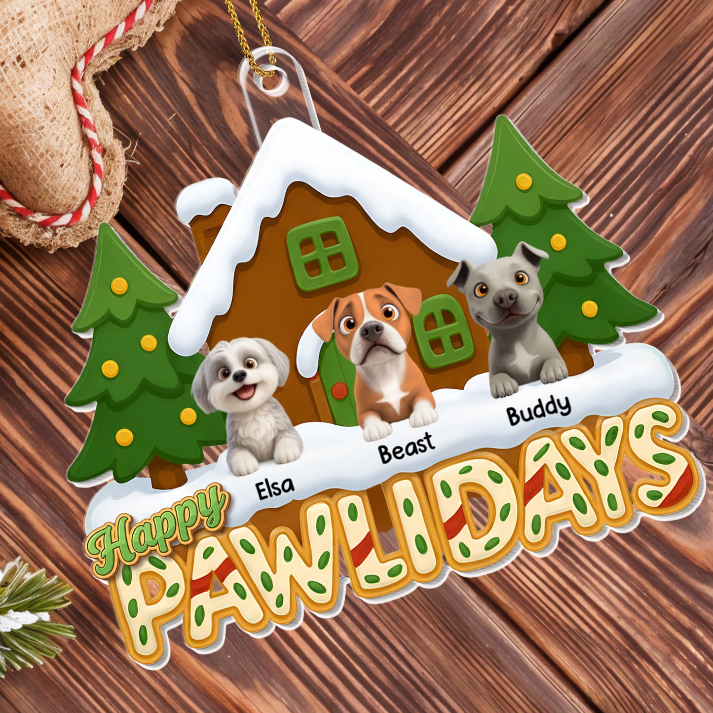 Happy Pawlidays, Dogs And Christmas Tree Ornament
