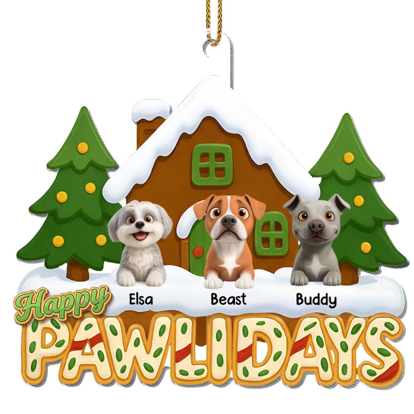 Happy Pawlidays, Dogs And Christmas Tree Ornament