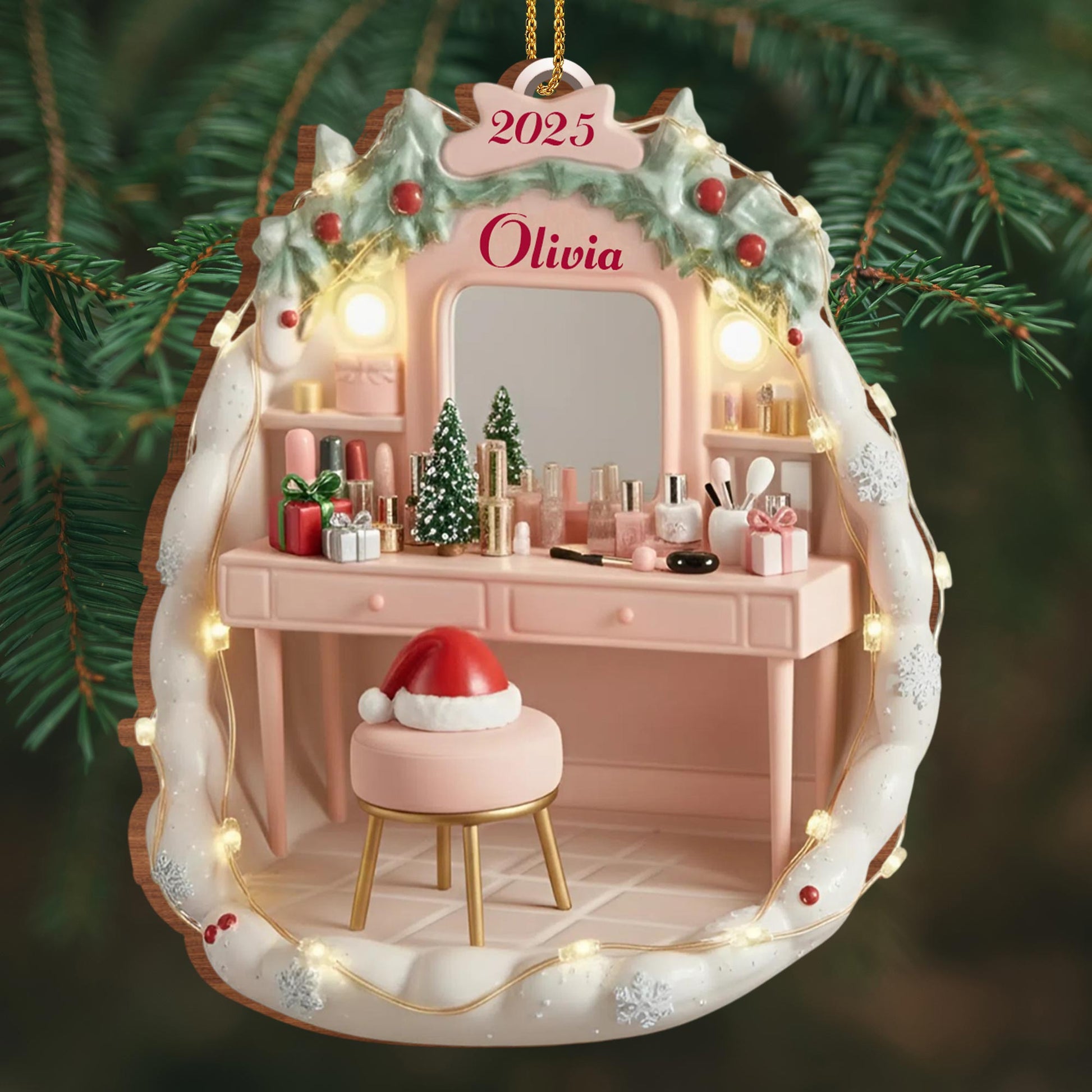 Personalized Vanity Ornament With Christmas Decorations