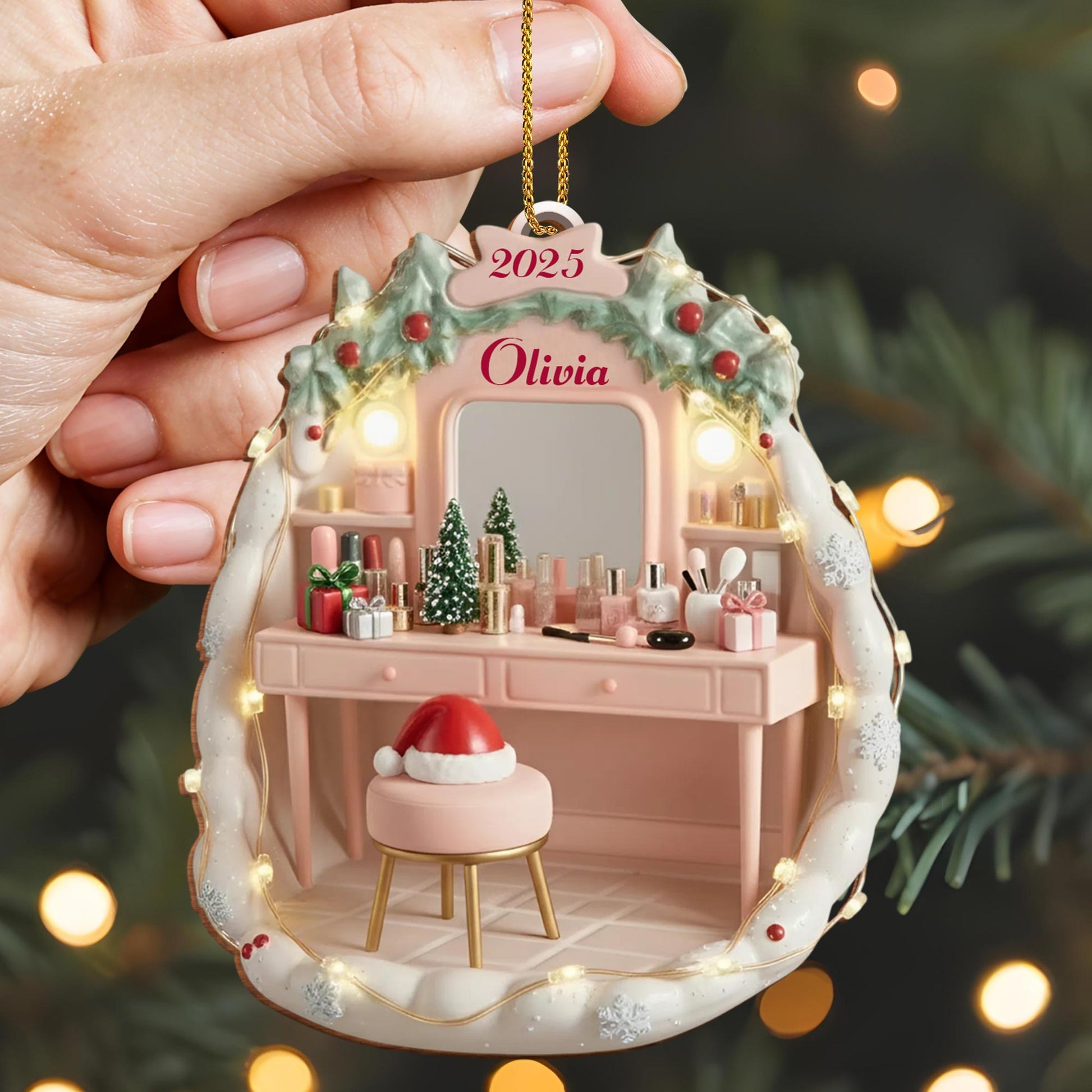 Personalized Vanity Ornament With Christmas Decorations