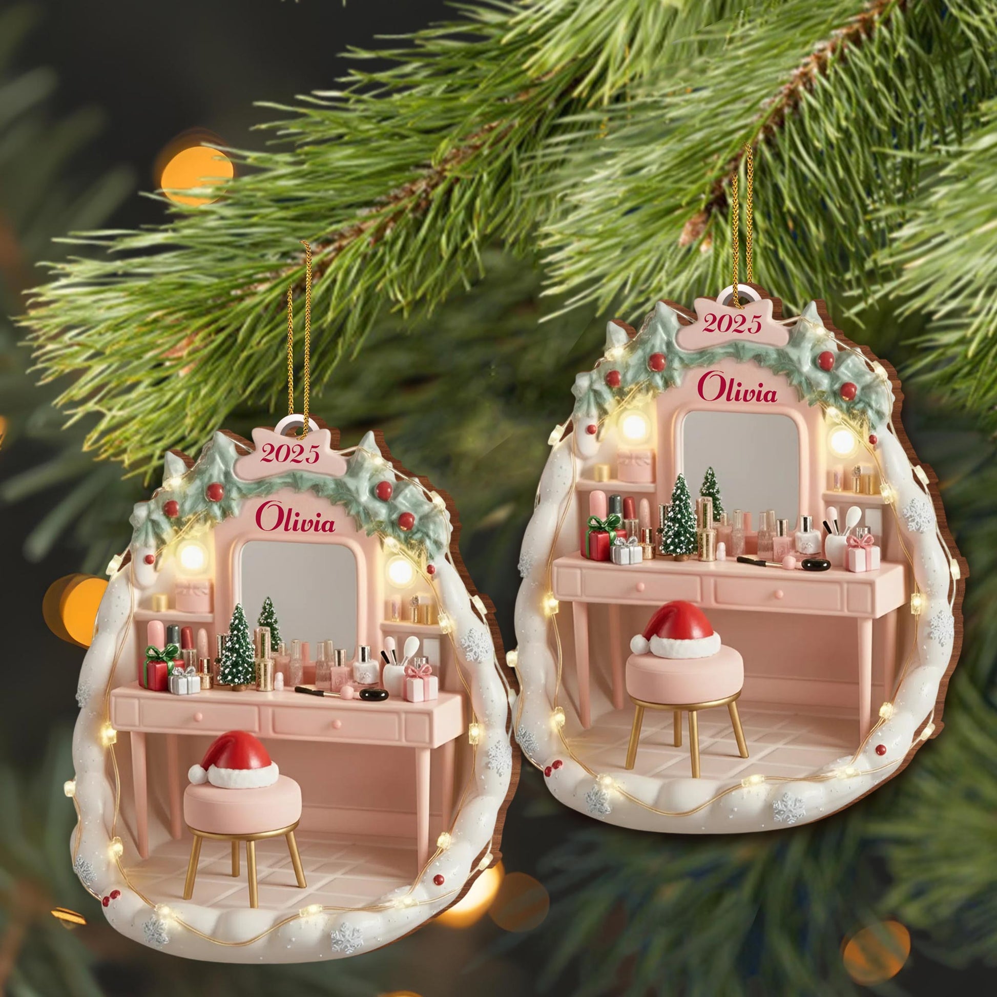 Personalized Vanity Ornament With Christmas Decorations