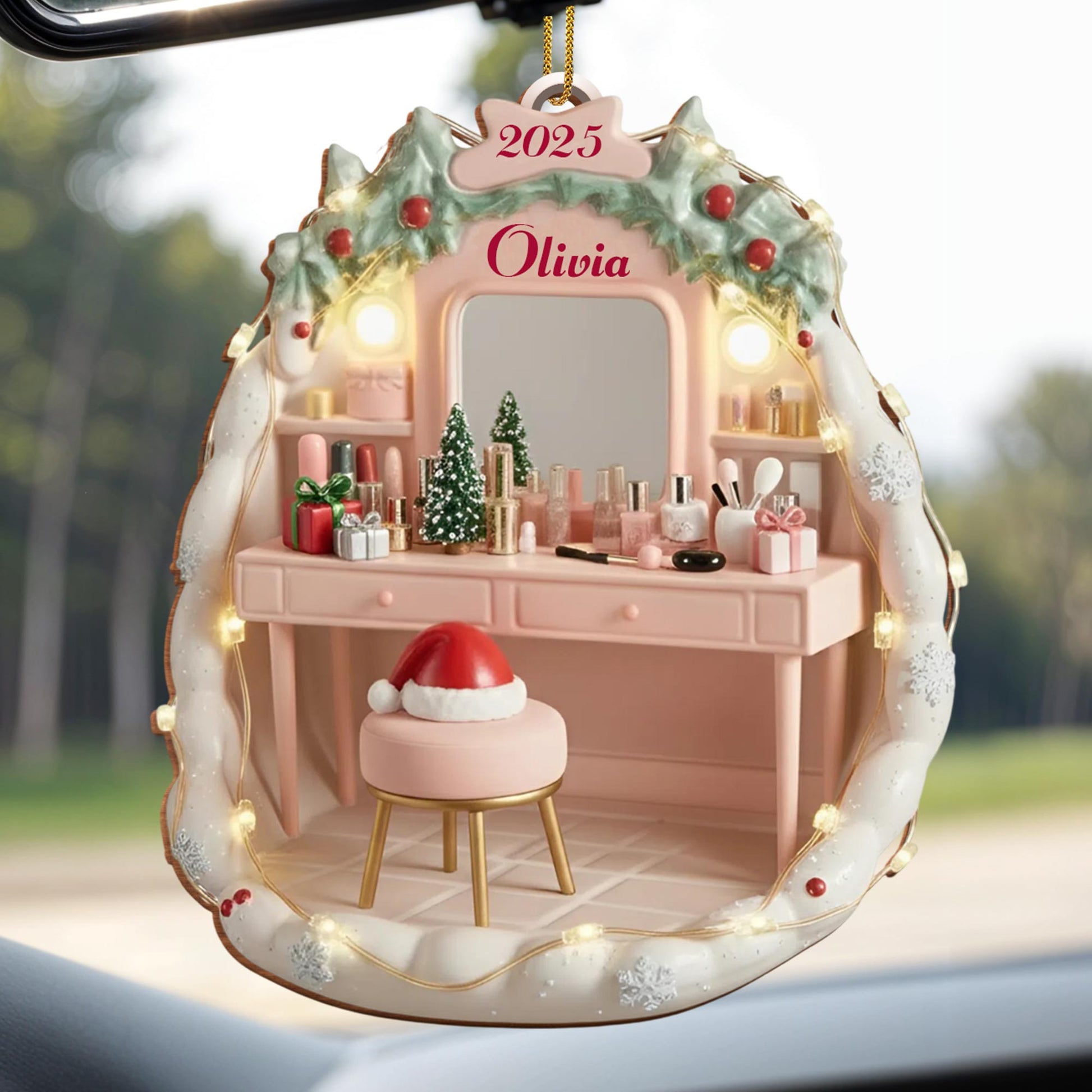 Personalized Vanity Ornament With Christmas Decorations