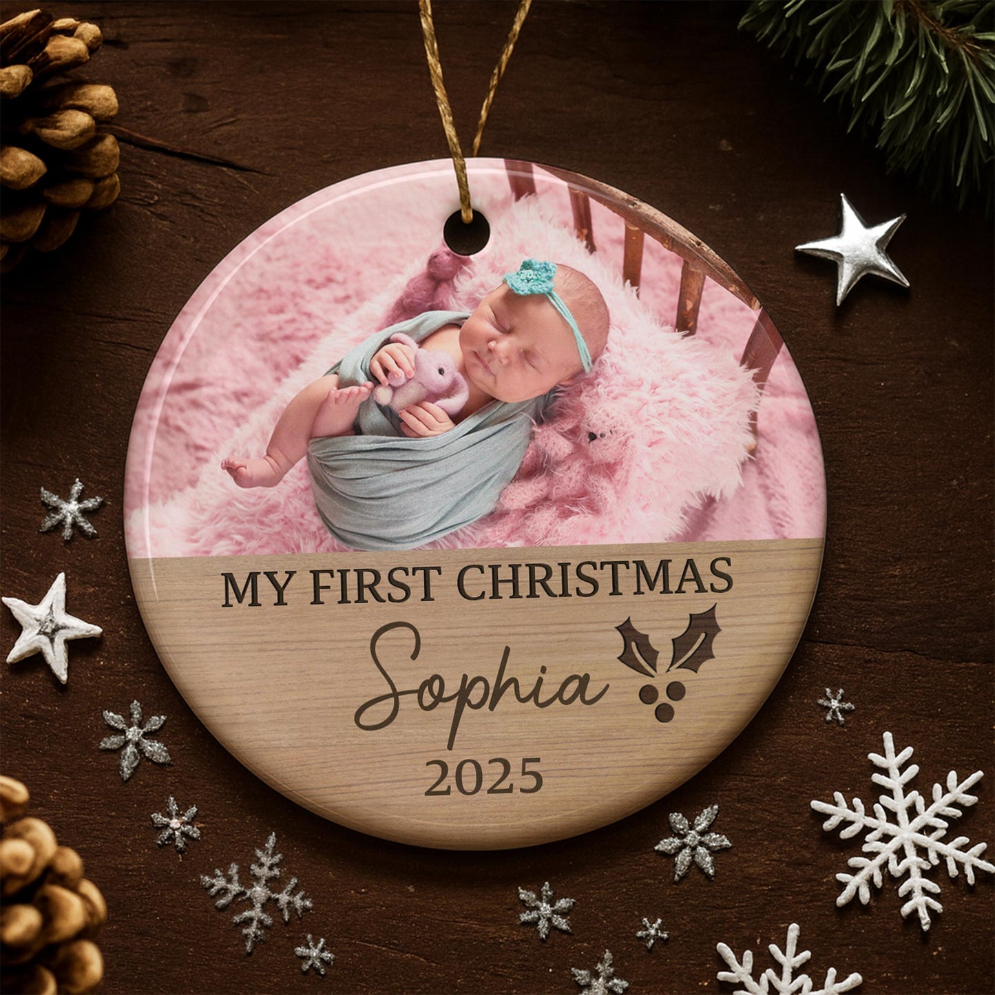 My First Christmas, Baby And Holly Berries Ornament
