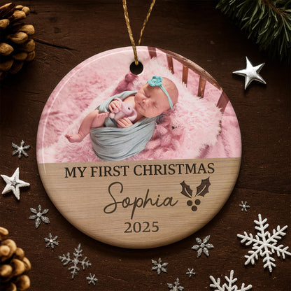 My First Christmas, Baby And Holly Berries Ornament