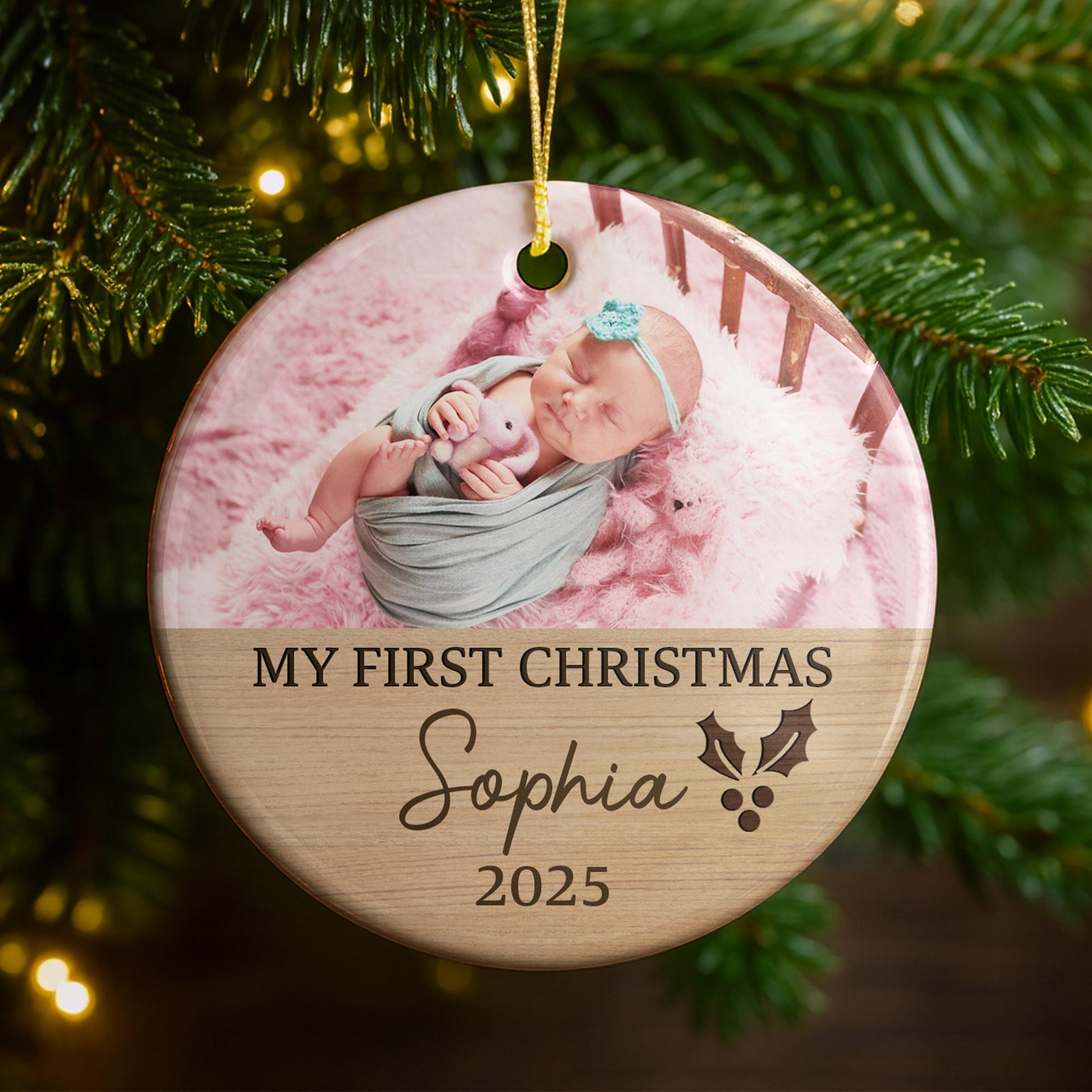 My First Christmas, Baby And Holly Berries Ornament