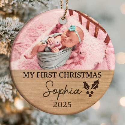 My First Christmas, Baby And Holly Berries Ornament