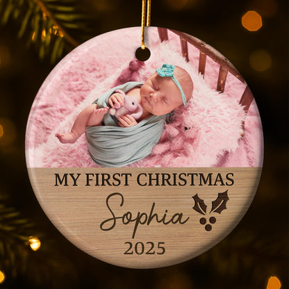 My First Christmas, Baby And Holly Berries Ornament