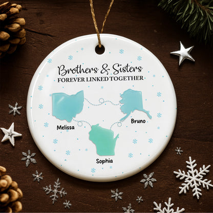 Brothers & Sisters Forever Linked Together With Snowflakes - Personalized Custom Ceramic Ornament With Round Shape - XMAS184_RCE