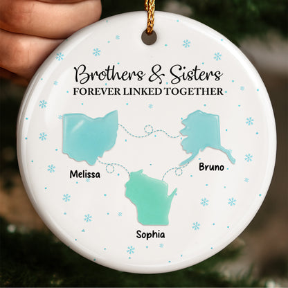 Brothers & Sisters Forever Linked Together With Snowflakes - Personalized Custom Ceramic Ornament With Round Shape - XMAS184_RCE