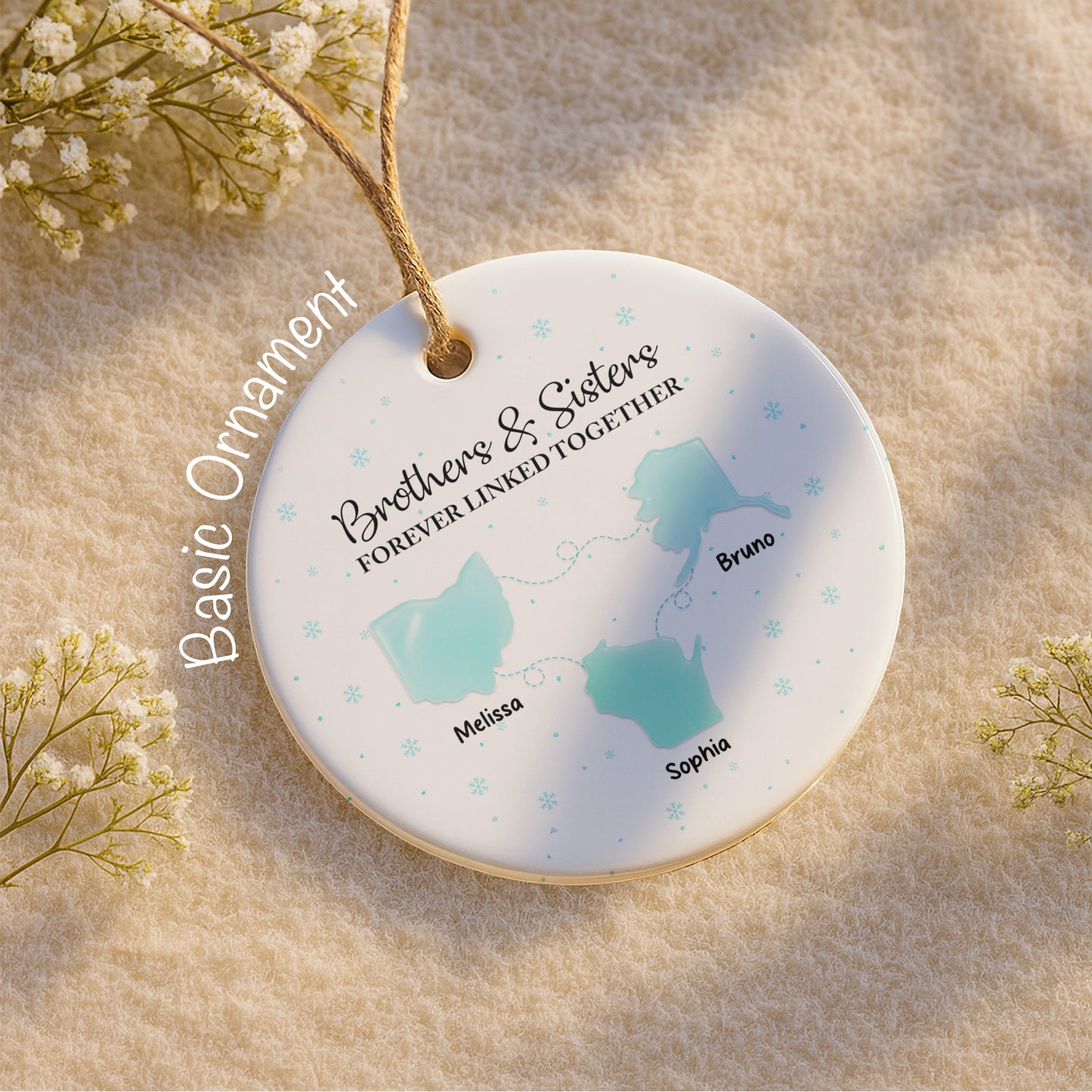 Brothers & Sisters Forever Linked Together With Snowflakes - Personalized Custom Ceramic Ornament With Round Shape - XMAS184_RCE