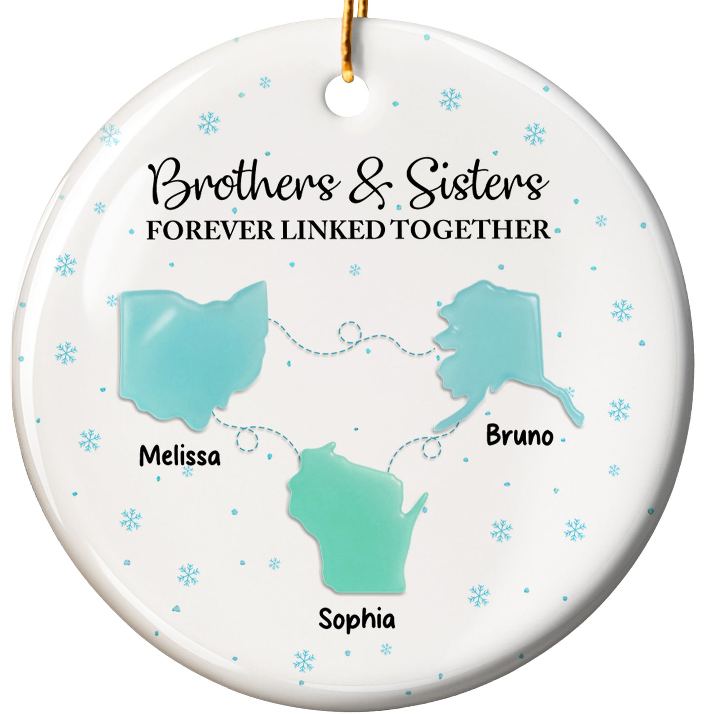 Brothers & Sisters Forever Linked Together With Snowflakes - Personalized Custom Ceramic Ornament With Round Shape - XMAS184_RCE