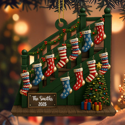 Custom Family Christmas Stockings On Staircase