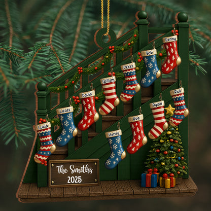 Custom Family Christmas Stockings On Staircase
