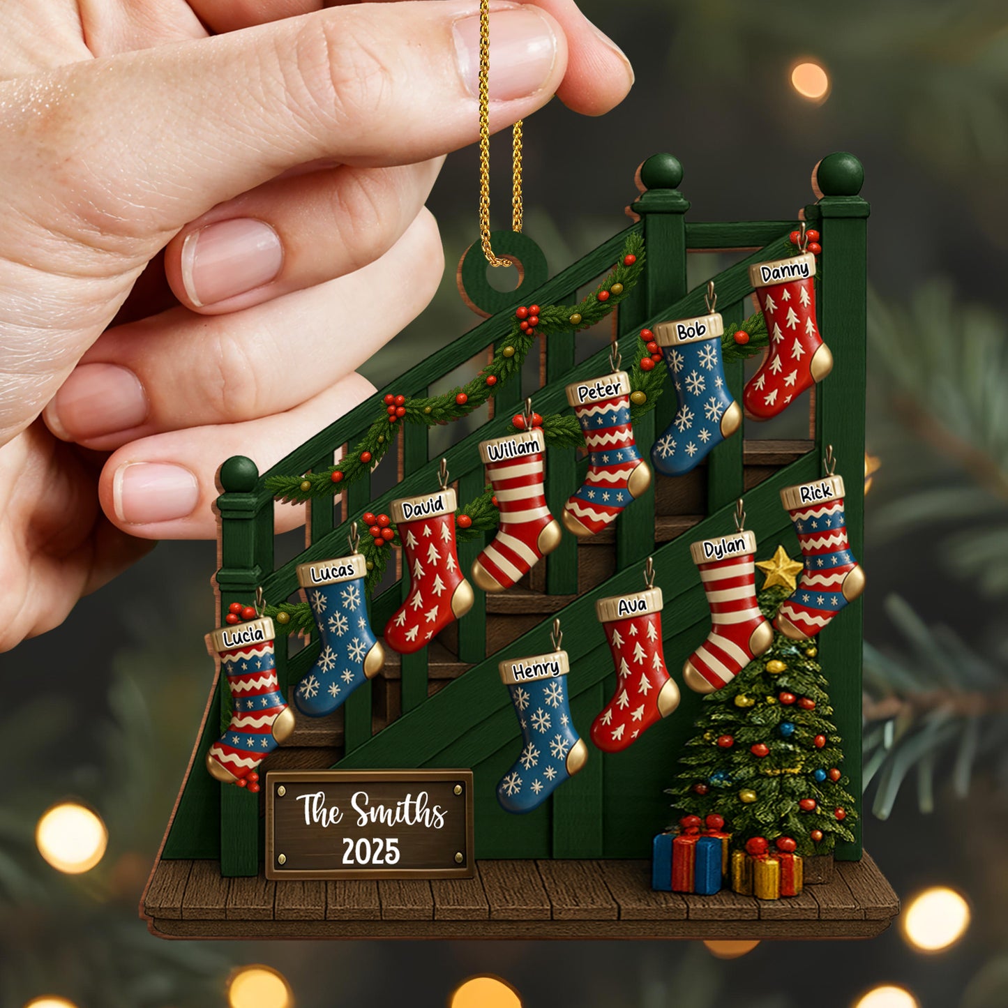Custom Family Christmas Stockings On Staircase
