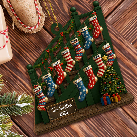 Custom Family Christmas Stockings On Staircase