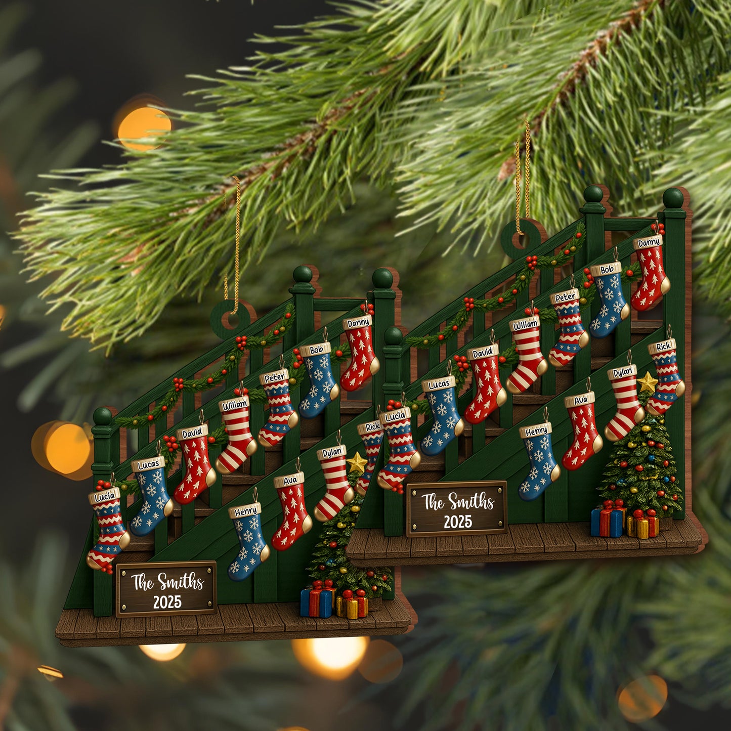 Custom Family Christmas Stockings On Staircase
