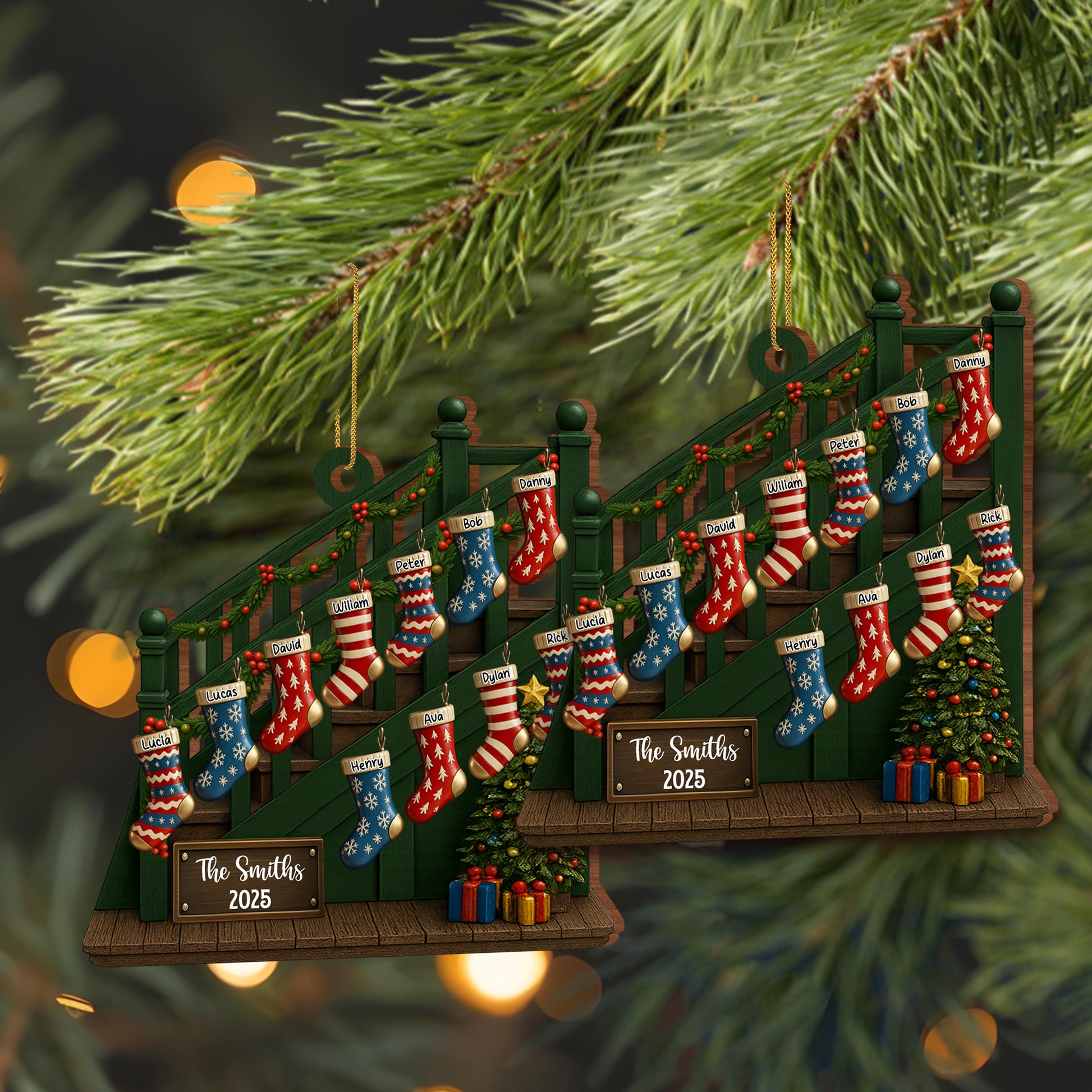 Custom Family Christmas Stockings On Staircase