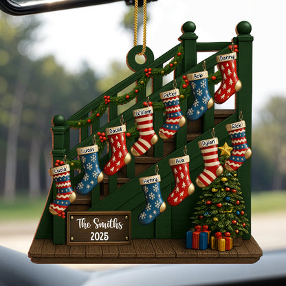 Custom Family Christmas Stockings On Staircase