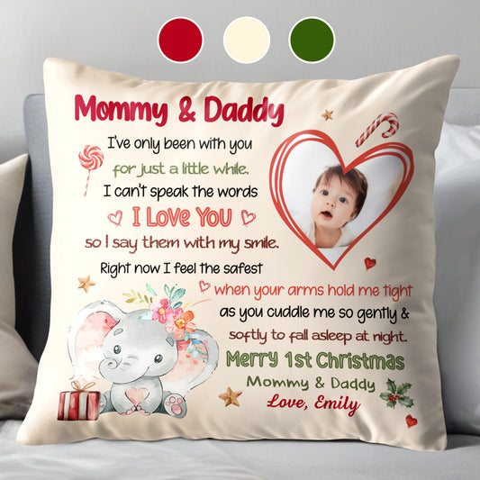 Merry 1st Christmas With Elephant, Flowers And Heart