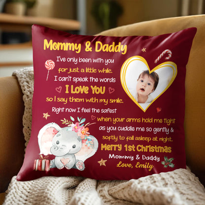 Merry 1st Christmas With Elephant, Flowers And Heart