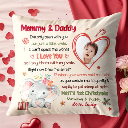 Merry 1st Christmas With Elephant, Flowers And Heart