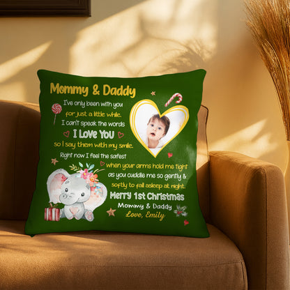 Merry 1st Christmas With Elephant, Flowers And Heart