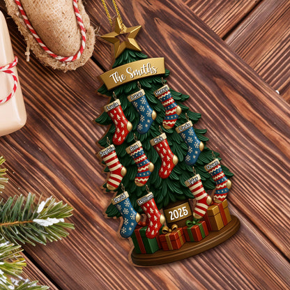Customizable Family Name With Festive Christmas Tree And Stockings