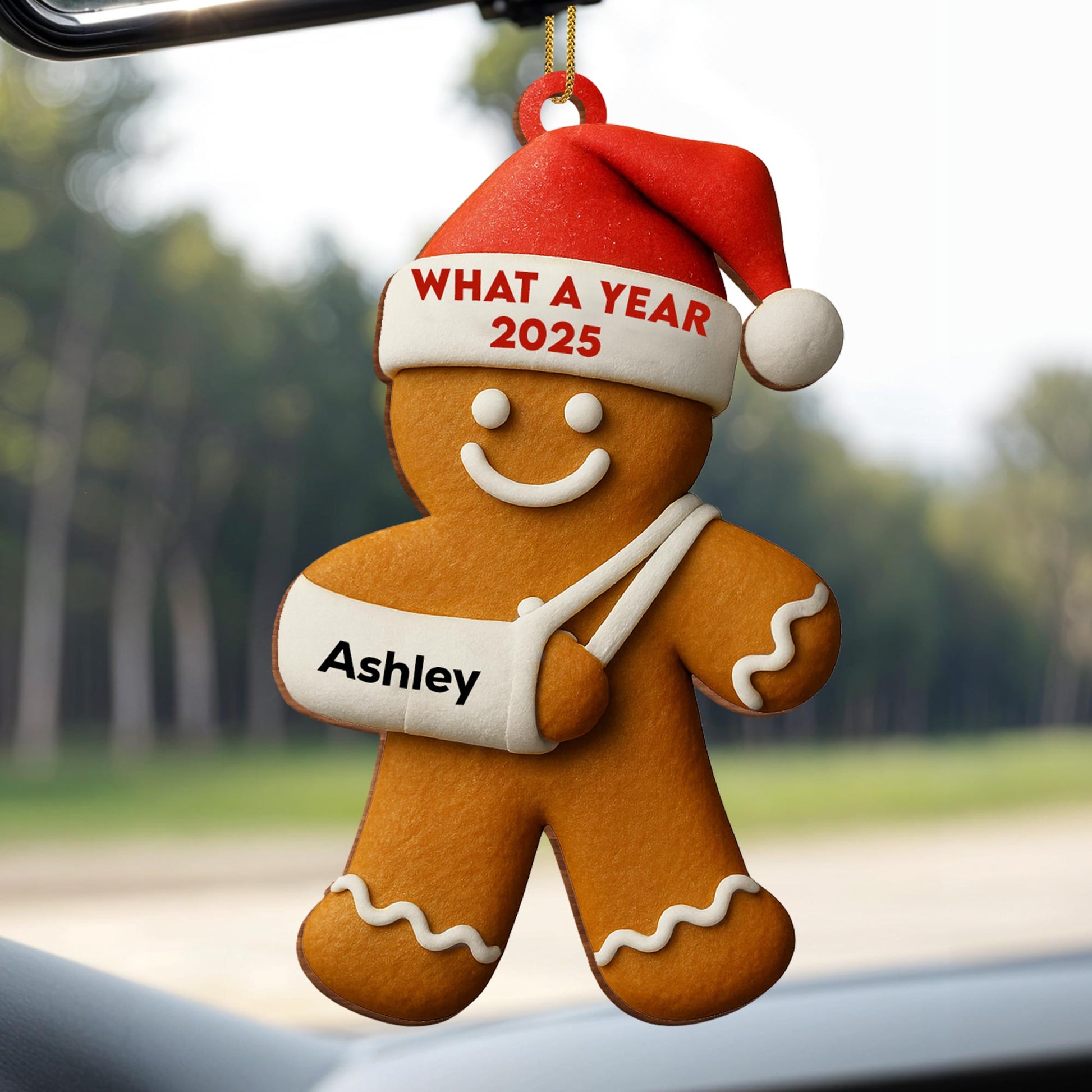 What A Year Gingerbread Man With Santa Hat