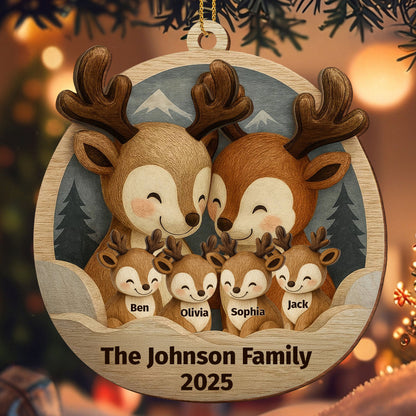 Customizable Family Ornament With Adorable Deers