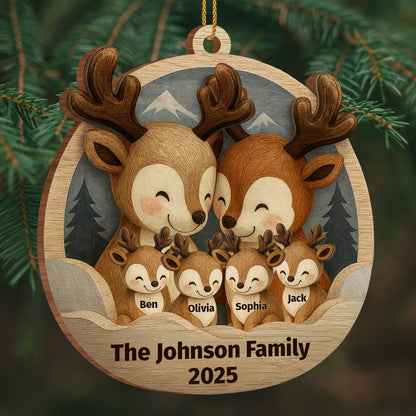 Customizable Family Ornament With Adorable Deers