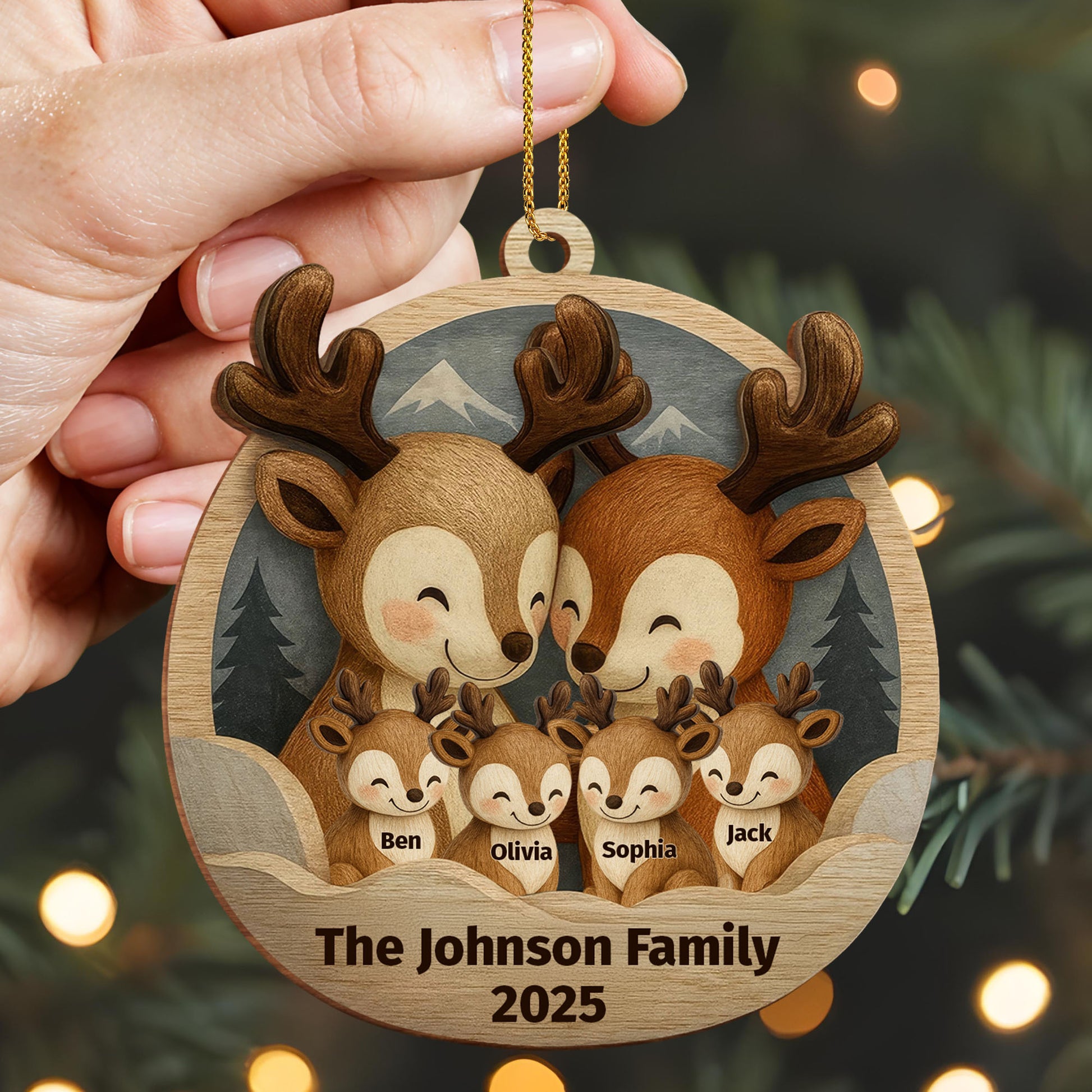 Customizable Family Ornament With Adorable Deers